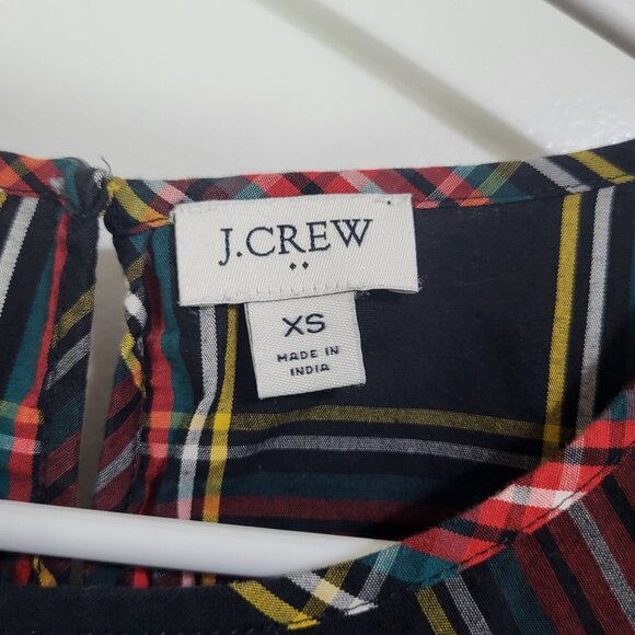 J. Crew Womens XS Tartan Puff-Sleeve Blouse Top Stretch Poplin Plaid - Picture 6 of 10